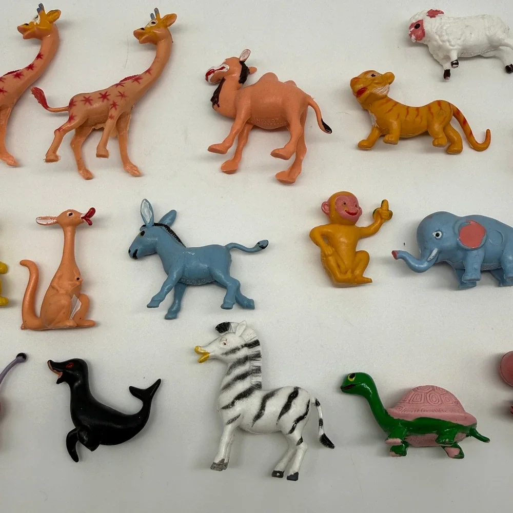 Vintage 1960s Miniature Plastic Animal Figures Lot 19pc Hong Kong Zoo Circus